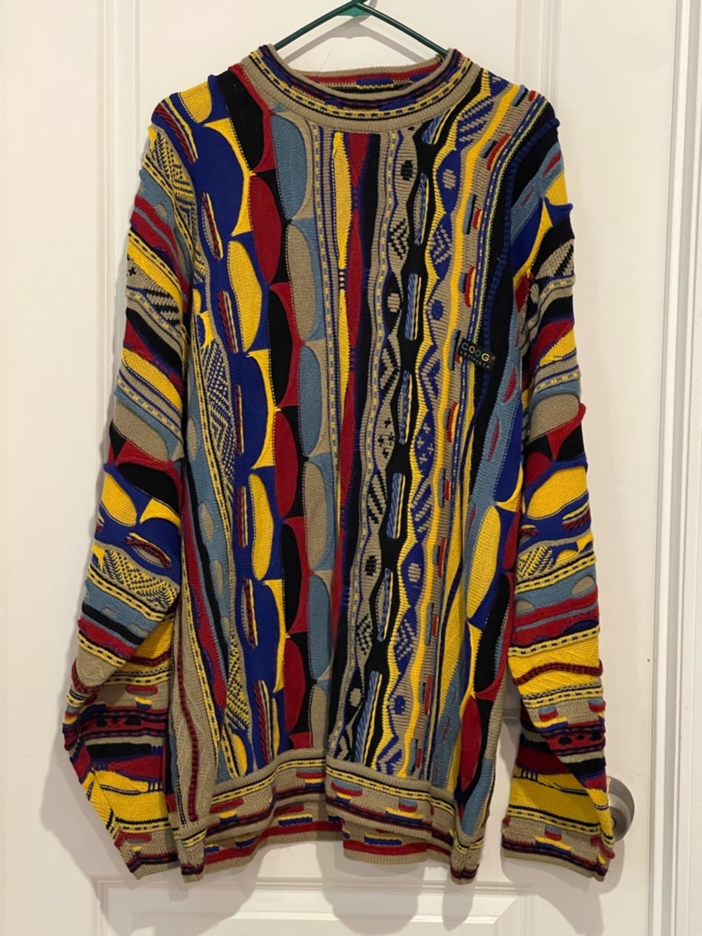 COOGI Multicolor Knit Sweater in Yellow, Blue, Red, Black, Tan